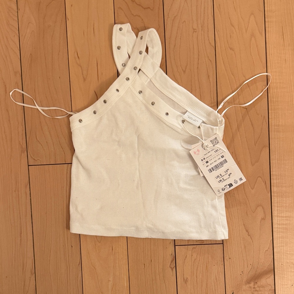 Zara White Tank Top with Silver Accents